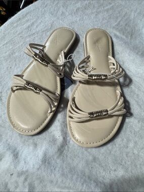 Beaded Strap Beige Women’s Slide Sandals